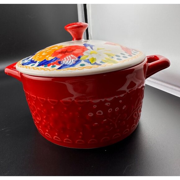 The Pioneer Woman 2.5 Qt Stoneware Casserole Dish w/ Lid Fiona Pattern Red - Picture 6 of 12